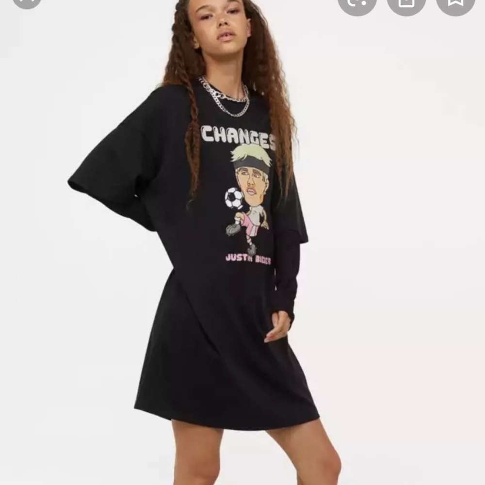 NEW H&M Justin Bieber printed tshirt dress S - Picture 1 of 4